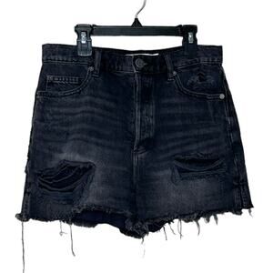 Garage Denim black distressed buttoned fringe shorts size 27